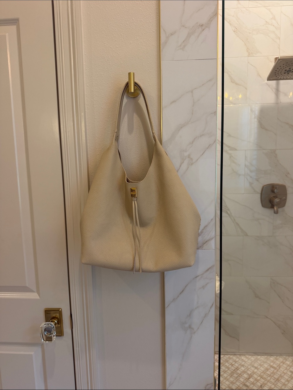 Rebecca Minkoff Cream Pebbled Leather Hobo Shoulder Bag